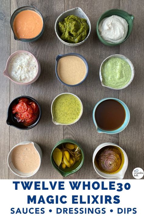 I love my Magic Elixirs, which are truly a shortcut to deliciousness. This post is packed with my favorite Whole30 sauces and dressings! #nocrumbsleft #whole30dressing #whole30dip #whole30sauce Whole 30 Salad Dressing Recipes, Whole 30 Salsa, Whole 30 Dressing, Whole 30 Mayo, Whole 30 Meals, Whole30 Sauces, Whole 30 Results, Whole 30 Sauces, Whole 30 Salads