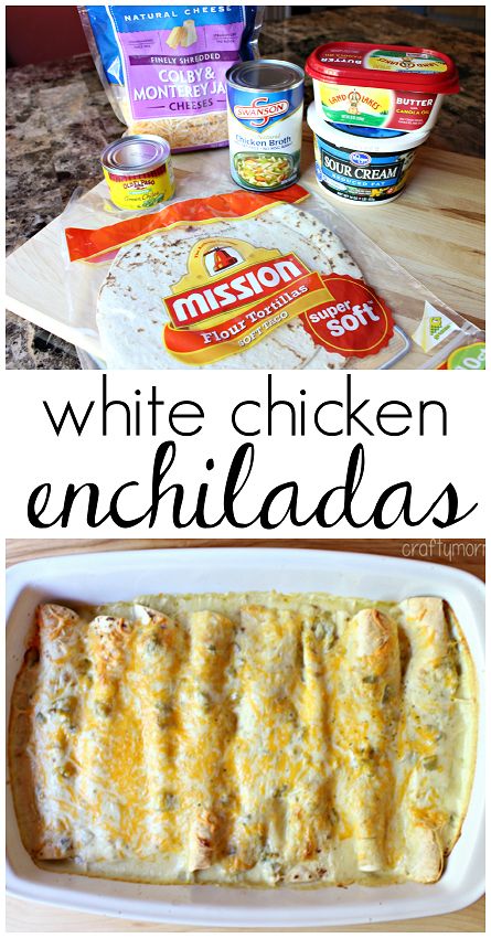 White chicken enchiladas with a sour cream chile sauce - SOOO good!! Easy dinner recipe! White Chicken Enchilada Recipe, Sourcream Chicken Enchiladas, Enchiladas Easy, White Chicken Enchiladas, Crafty Morning, Enchilada Recipe, Chile Sauce, Cream Sauce Recipes, Sour Cream Sauce