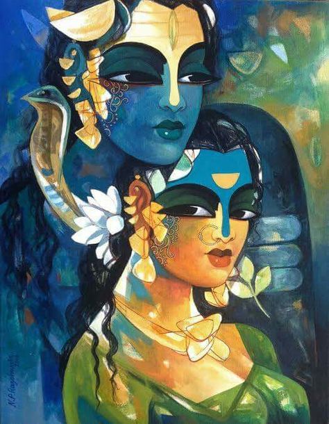 Shiv and shakti Mozart Painting, Hindi Art, Kali Mata, Durga Painting, Shiva Shakti, Krishna Radha Painting, Shiva Art, Indian Folk Art, Indian Artist