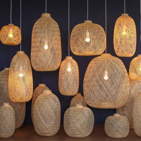 Rattan Lighting, Boho Bedrooms, Chalet Chic, Rattan Chandelier, Fishing Basket, Bamboo Light, Bamboo Lamp, Basket Lighting, Rattan Pendant Light