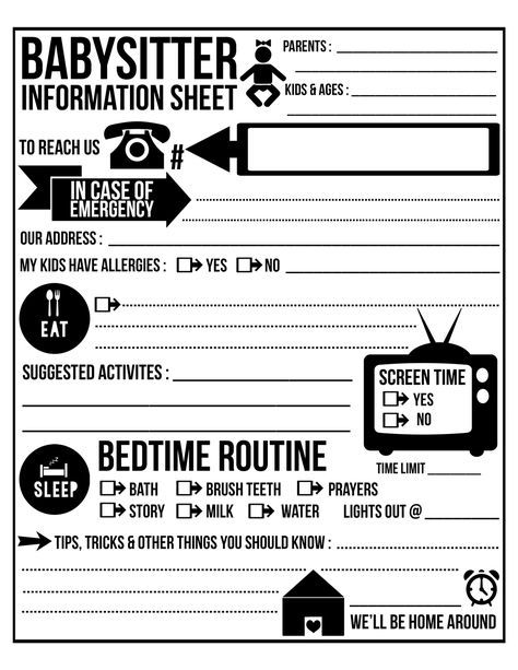 Free Printable Babysitter Info Sheet. Frame or laminate and use a dry/wet erase marker to change needed information. Brilliant! Babysitting Binder Printables, How Much To Charge For Babysitting, Babysitting Paperwork, Babysitting Information Sheet, Babysitting Notes, Babysitting Forms, Babysitting Binder, Babysitting Kits, Babysitter Information Sheet