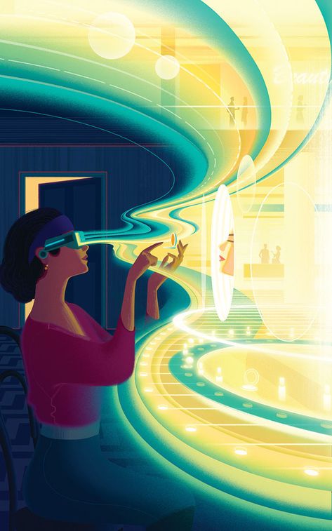 Sam Chivers, Beauty Inc - The Next Dimension. Virtual Reality Art, Virtual Reality Design, Augmented Virtual Reality, Virtual Reality Technology, Logos Ideas, New Energy, Flat Illustration, Editorial Illustration, Augmented Reality