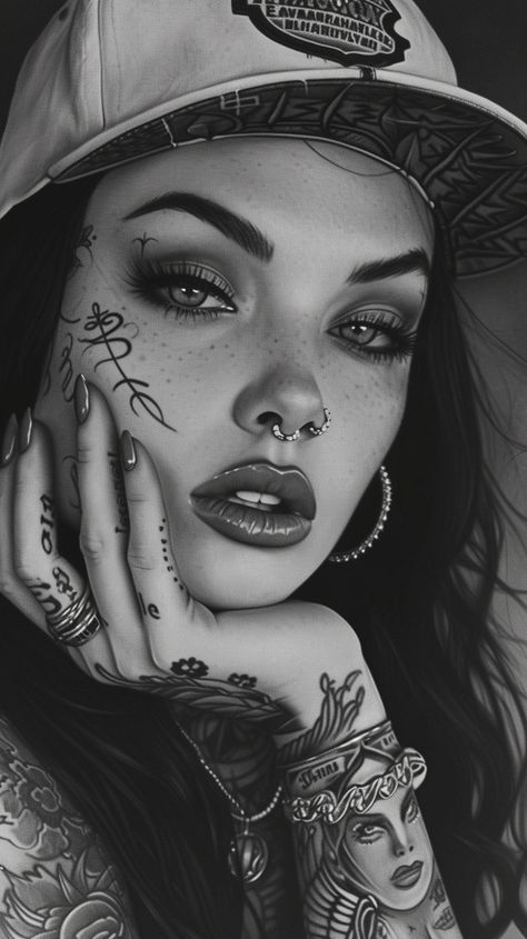 Midjourney Feed Woman With Hand On Face, Jolene Tattoo, Woman’s Face Tattoo, Womans Face Tattoo, Black And White Photography People, Realism Portrait Tattoo, Haley Berry, Chicano Tattoos Gangsters, Woman Face Tattoo