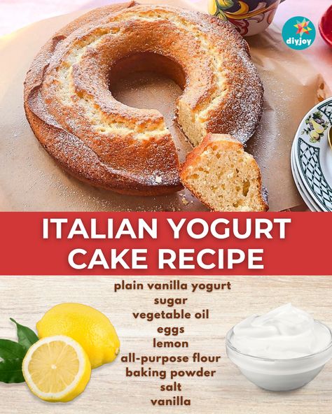 Make this light, fluffy, and delicious Italian yogurt cake with just simple ingredients! Find the recipe here. Italian Yogurt Cake, Three Ingredient Yogurt Cake, Yogurt Cake Recipe, Cornbread Muffins Recipe, Bacon Chili, Slushie Recipe, Lemon Cake Recipe, Tea Diy, Yogurt Cake