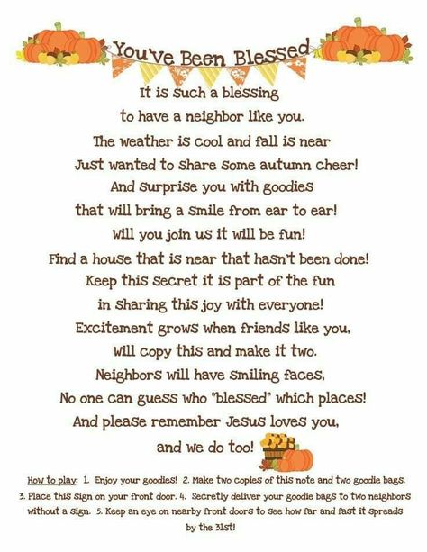 You’ve Been Blessed, Thanksgiving Neighborhood Game, Neighborhood Games, You've Been Gobbled, Thanksgiving Poems, Blessed Thanksgiving, You've Been Booed, Thanksgiving Gratitude, Thanksgiving Preschool