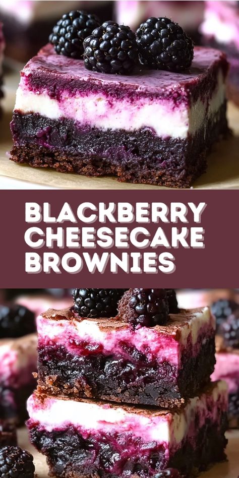 You’ll find joy in creating and sharing these Blackberry Cheesecake Brownies with those you love! 🍫🍇 These decadent brownies combine rich chocolate with creamy cheesecake swirls and a burst of fresh blackberry flavor. Perfect for dessert lovers, these brownies are ideal for family gatherings, parties, or a cozy treat.  📌 Pin this recipe to make indulgent blackberry cheesecake brownies that everyone will love!  #BlackberryCheesecakeBrownies #ChocolateLovers #BakingIdeas #DessertRecipes Quick Blackberry Dessert, Blackberry Cheesecake Brownies Recipe, Blueberry Cheesecake Brownies, Blackberry Baking Recipes, Brownie Crumble Dessert, Blackberry Cheesecake Cookies, Black Rasberry Deserts, Decadent Brownies Recipe, Brownies With Fruit