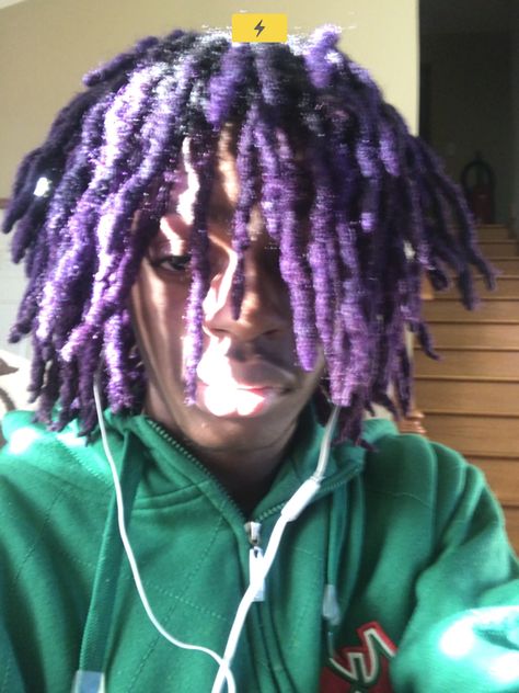 Purple Dreadlocks Men, Purple Locs Men, Purple And Blonde Locs, Green Locs Men, Dyed Dreads Men Tips, Purple Dreads Men, Loc Color Ideas Men, Colored Locs Men, Dark Green Locs