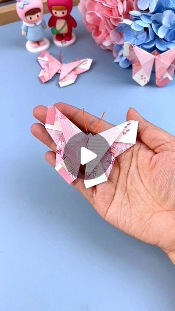 How To Fold Butterflies, Money Folding Butterfly, How To Make Butterfly With Money, Craft Paper Butterfly, Butterfly Folding Paper, How To Make A Butterfly Out Of Money, Butterfly Paper Crafts Easy Diy, How To Gift Money Creative, Cool Ways To Fold Money