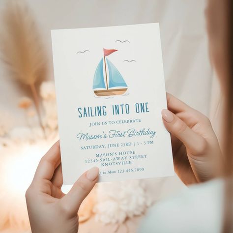 Sailing into One Nautical Birthday Sailing Themed Party, Sailor Themed Birthday Party, Boat First Birthday Party, Sailing Into One Birthday, Nautical First Birthday Boy, Sailboat Birthday, Nautical Birthday Invitations, Sailing Theme, Boat Theme