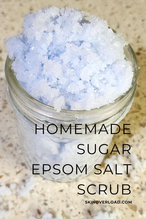 DIY Sugar and Epsom Salt Scrub Recipe Epsom Salt Scrub Diy, Epson Salt Scrub, Diy Bath Scrub Recipes, Epsom Salt Scrub Recipe, Exfoliating Body Scrub Diy, Diy Salt Scrub Recipe, Homemade Exfoliating Scrub, Hand Scrub Recipe, Homemade Salt Scrub