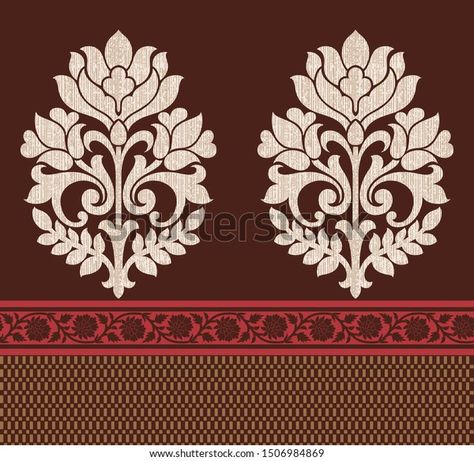 Motif Vector, Computer Embroidery Machine, Traditional Background, Indian Motif, Flower Drawing Design, Textile Prints Design, Illustration Blume, Border Embroidery Designs, Textile Pattern Design