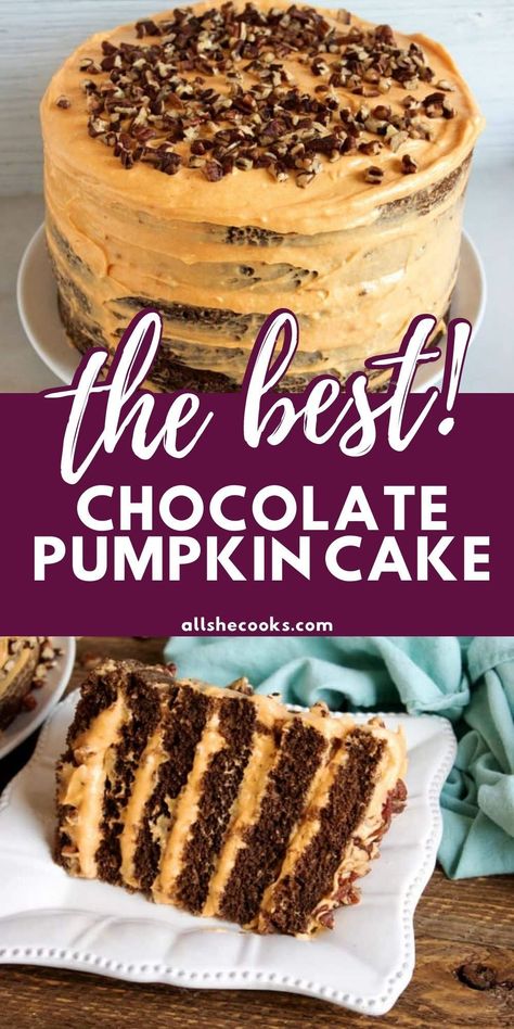 Pumpkin Chocolate Cake, Layered Chocolate Cake, Perfect Cake Recipe, Easy Layer Cake, Chocolate Pumpkin Cake, Rustic Wreaths, Pumpkin Cream Cheese, Chocolate Pumpkin, Pumpkin Chocolate Chip Cookies