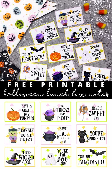 Halloween Lunch Box Notes Free Printable - Sprinkled with Paper Halloween Lunch Box Notes, School Lunch Notes, Printable Lunch Notes, Halloween Lunch Box, Printable Lunch Box Notes, Halloween Lunch, Free Printable Halloween, Halloween Napkins, Lunch Notes