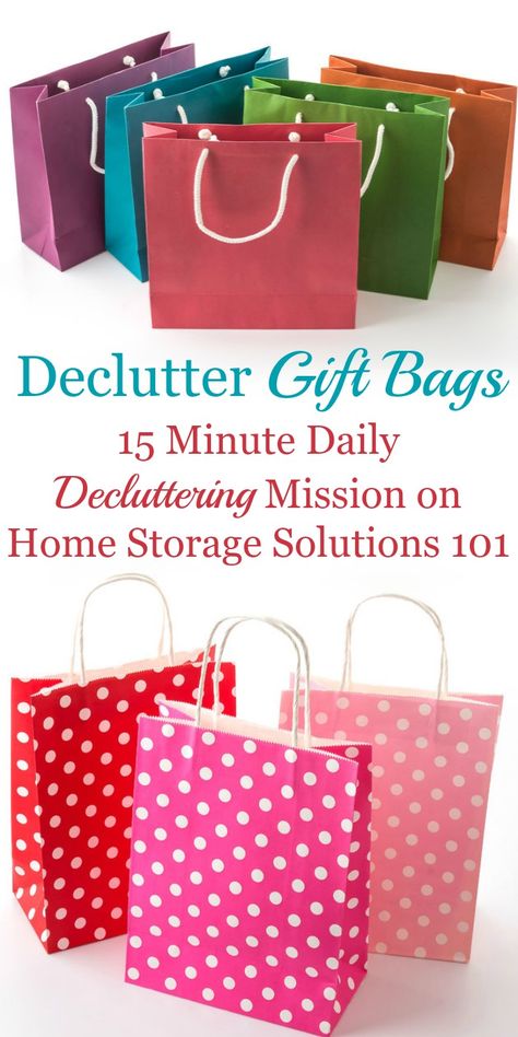 How to #declutter gift bags from your home, including those for holidays, seasonal, and those use for celebrations such as birthdays and anniversaries {part of the #Declutter365 missions on Home Storage Solutions 101} #decluttering Gift Bag Storage Ideas Diy, Gift Bag Storage In Closet, Organizing Gift Bags Storage Solutions, Storing Gift Bags Storage Ideas, Gift Bag Organization Storage, How To Store Gift Bags, How To Organize Gift Bags, Organizing Gift Bags, Organize Gift Bags