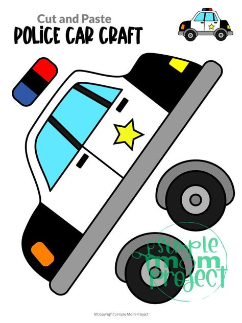 Policeman Craft, Police Car Craft, Ambulance Craft, Vehicle Craft, Cars Preschool, Police Crafts, Simple Mom Project, Car Template, Homeschool Art Projects