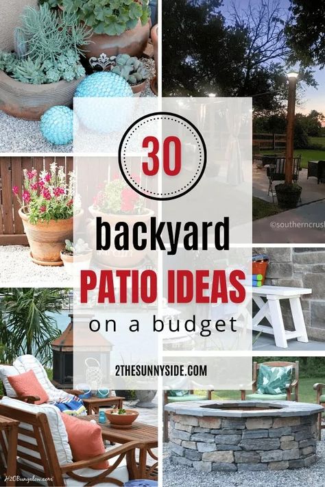 Are you looking for backyard patio ideas on a budget?Summer is right around the corner and I can hardly wait to be outside enjoying our backyard once again.Personally, I think that enjoying a meal and entertaining outdoors is so relaxing.And with our busy schedules and demands on our time, taking the time to unwind and relax is a must!However creating backyard patio or an outdoor living space can be expensive and time consuming.But don’t worry, you can create a backyard oasis for yours… Patios Ideas Backyard Pavers, Ideas For Small Patio Area, Flowers On Deck Ideas, Paver Patio Ideas With Fire Pit, Small Patio Fire Pit Ideas, Patio Pots Ideas Planters, Outside Patio Ideas On A Budget, Outdoor Patio Seating Ideas, Outdoor Paver Patio Ideas