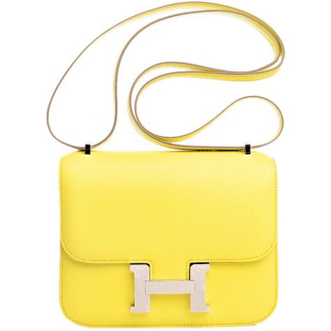 Pre-owned Hermes Soufre Epsom Constance 18cm Palladium Hardware (431,990 THB) ❤ liked on Polyvore featuring bags, handbags, hermes, handbags and purses, shoulder bags, yellow handbags, shoulder handbags, leather handbags, leather purses and yellow purse Yellow Purses, Yellow Handbag, Hermes Constance, Kelly Bag, Best Handbags, Leather Satchel Bag, Hermes Handbags, Hermes Bags, Mellow Yellow