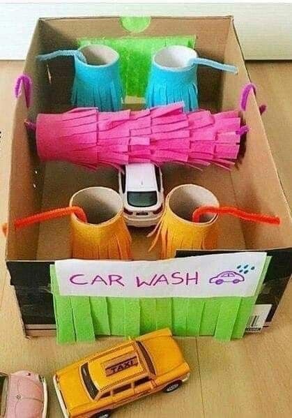 Diy Car Wash, Shoe Box Crafts, Gold Food, Aktiviti Kanak-kanak, Outdoor Fun For Kids, Barbie Miniatures, Diy Car, Fun Activities For Kids, Toy Craft