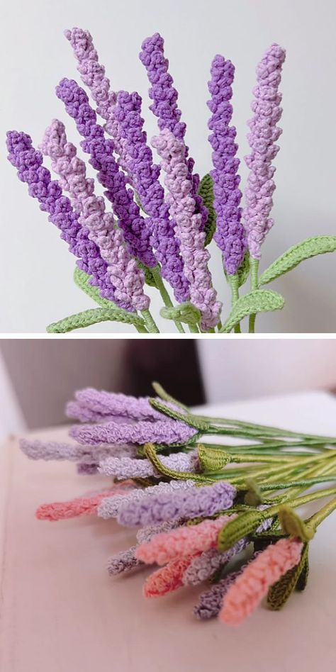 A picture of a bunch of crochet lavender flowers. Crochet Butterfly Pattern, Crochet Flowers Easy, Crochet Flowers Free Pattern, Beginners Crochet, Crochet Bouquet, Fair Isles, Crochet Gratis, Crochet Plant, Crochet Design Pattern