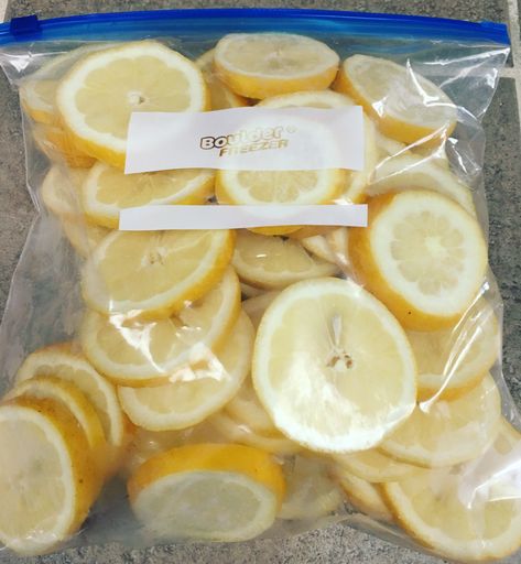 Freezing Food Guide, Freezing Lemons, Freezing Vegetables, Frozen Lemon, Fruit And Vegetable Storage, Lemon Slices, Frozen Veggies, Food Saver, Freezer Cooking