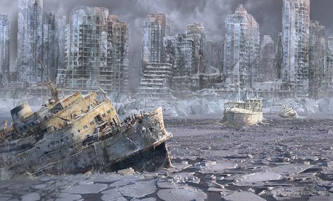 Frozen Apocalyptic City Frozen City, Apocalyptic City, Apocalypse Landscape, Post Apocalyptic City, Nuclear Winter, Apocalypse World, Post Apocalyptic Art, Apocalypse Art, Fallout Art