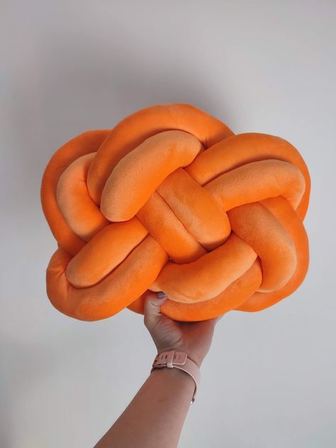 Knot Pillow, Pretzel pillow, Modern Knot Pillows, Orange Knot Pillow, Knot Cushion, Orange Flat Pillow, Decorative Cushion, Orange Knot Pretzel Pillow, Orange Room Decor, Knot Pillows, College Living Rooms, Orange Rooms, Knot Cushion, Orange Pillow, College Dorm Room Decor, Orange Home Decor