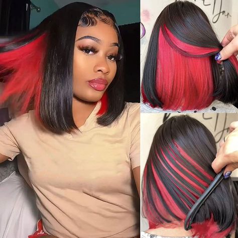 Highlights Bob, Red Peekaboo, Highlight Bob, Highlights Red, Kort Bob, Lace Front Bob, Peekaboo Highlights, Short Straight Bob, Bob Lace Front Wigs