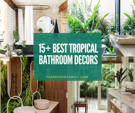 15+ Best Tropical Bathroom Decor Ideas & Designs For 2019 Tropical Bathrooms, Palm Tree Bathroom, Tropical Bathroom Decor, Bathroom Remodel Plans, Tropical Tile, Beachy Home Decor, Beachy Home, Tropical Showers, Tropical Bathroom