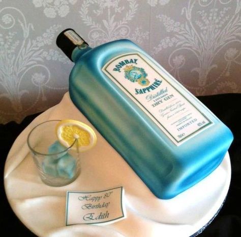 Bombay Saphire Gin  - Cake by Symphony in Sugar Sapphire Cake, Gin And Tonic Cake, Tequila Cake, Booze Cake, Alcohol Cake, Cocktail Cake, Bottle Cake, Cake Wrecks, Bombay Sapphire