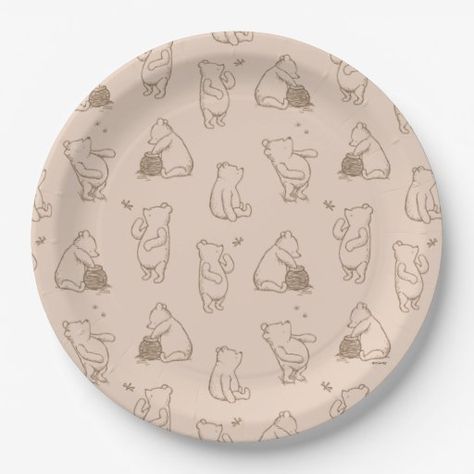 Winnie The Pooh Pattern, Winnie The Pooh First Birthday, Pooh First Birthday, Birthday Paper Plates, Winnie The Pooh Birthday, Classic Winnie The Pooh, Birthday Paper, Vintage Winnie The Pooh, Baby Bear Baby Shower