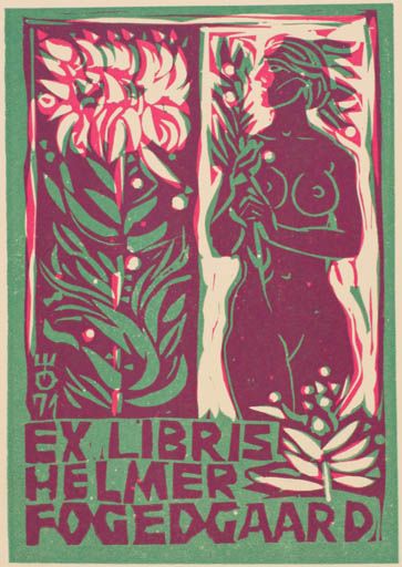 Exlibris by Evald Okas from Estonia for Helmer Fogedgaard - Flower Woman Nude  - (X3) Linocut Woman Linocut, Uzbek Architecture, Poster Text, Flower Woman, Linocut Printmaking, Lino Prints, Zine Design, Linocut Art, Typography Poster Design