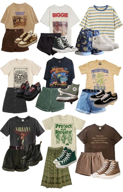 Cute Geeky Outfits, Different Aesthetic Clothes Styles, Wallows Aesthetic Outfits, Grunge Granola Outfits, Stranger Things Aesthetic Clothes, Indie Outfit Inspo Summer, 90s Summer Aesthetic Outfits, Dream Core Aesthetic Outfits, Ajr Concert Outfit Ideas