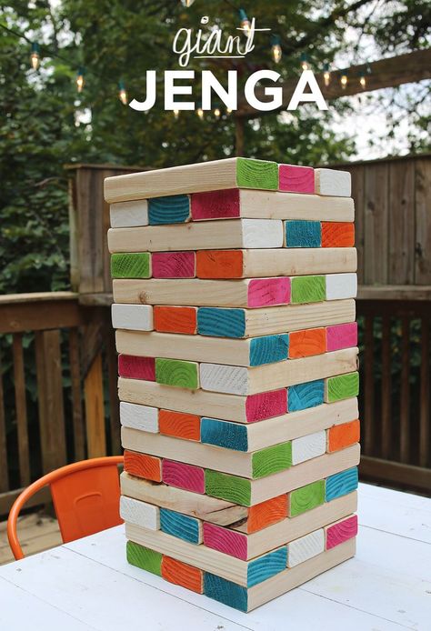 What a fun idea!  I can't wait to build this and play with my kids Duff and Kate!  DIY GIANT JENGA Summer Party Hacks, Games To Play Outside, Outdoor Yard Games, Diy Yard Games, Outdoor Party Games, Giant Jenga, Fun Outdoor Games, Backyard Birthday, Easter Games