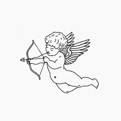 Cherub Tattoo Designs, Cupid Design, Cupid Tattoo, Cherub Tattoo, Flash Tattoo Designs, Inspiration Tattoos, Dainty Tattoos, Tattoo Flash Art, Simplistic Tattoos