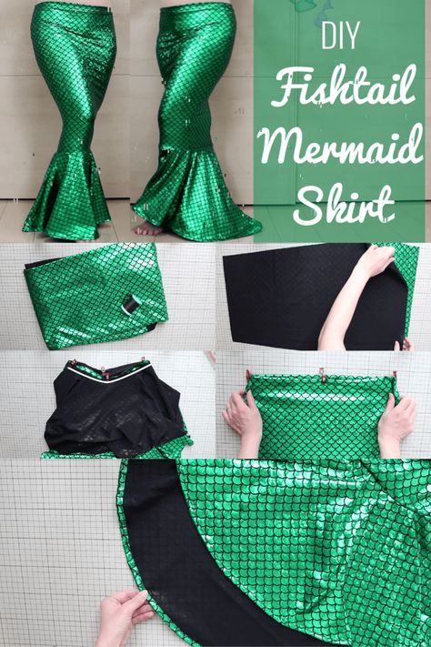 Mermaid Costume Sewing Pattern, Mermaid Costume Pattern, Mermaid Tail Skirt Pattern, Kostum Mermaid, Diy Mermaid Skirt, Fishtail Skirt Pattern, Little Mermaid Costume Diy, Mermaid Diy Costume, Mermaid Tail Diy