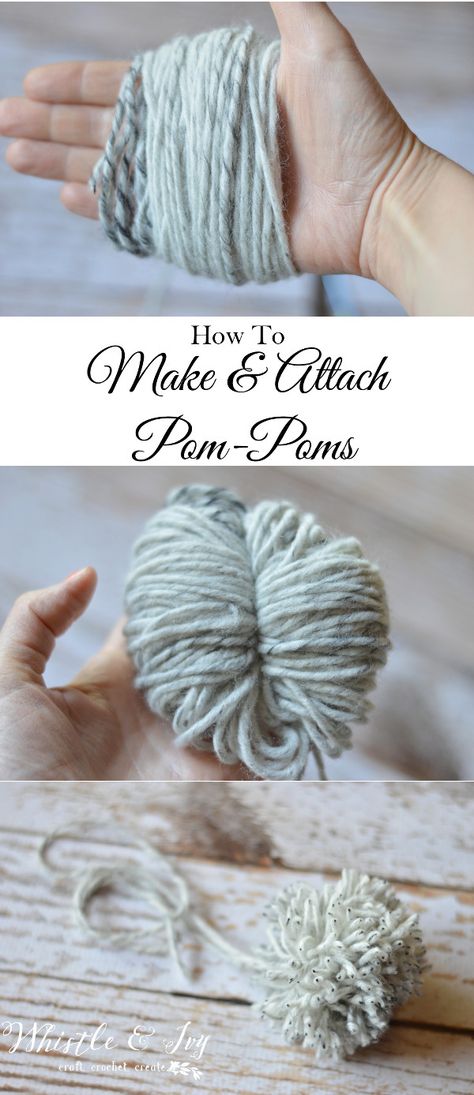 How to Make a Pom-Pom and Attach it - Use this tutorial to quickly and easily make pom-poms and securely attach them to your hats and other items! Pom Letters, Pom Pom Tutorial, Knit Techniques, Diy Rugs, Crochet Blanket Tutorial, Pom Crafts, Diy Pom Poms, Loom Knitting Projects, Crocheted Hats