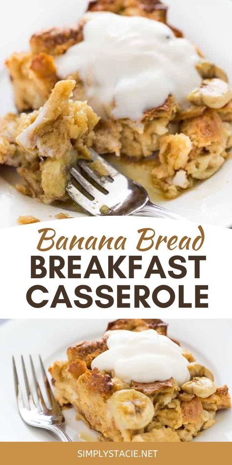 Banana Bread Breakfast Casserole - Use up your brown bananas and leftover bread in this crowd-pleasing breakfast recipe! It comes together in 10 minutes, bakes for 1 hour and is a recipe you’ll find yourself making again and again. Leftover Banana Bread Recipes, What To Do With Leftover Bananas, Leftover Bread Ideas, Breakfast Ideas With Bananas, Leftover Banana Recipes, Leftover Bread Recipes, Banana Bread Breakfast, Leftover Bananas, Breakfast Casserole With Bread