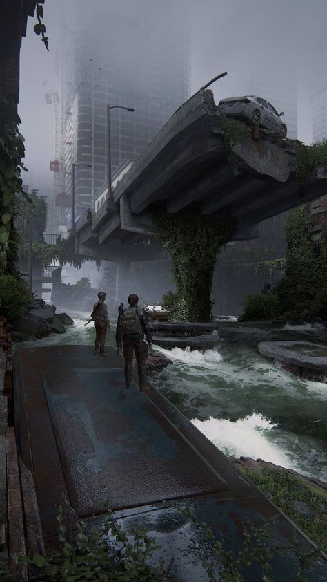 Zombie Apocalypse Landscape, The Last Of Us City, Post Apocalypse Landscape, Zombies Apocalypse Art, Apocalypse Landscape, Dystopian Art, Post Apocalyptic City, Dystopian Aesthetic, Abandoned City