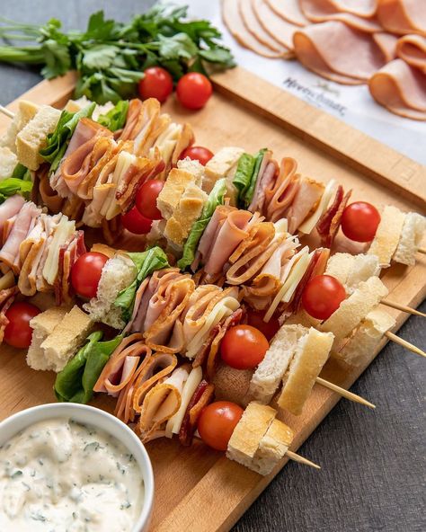 Kretschmar Deli on Instagram: “Grab a tasty Club Sandwich Skewer for a new spin on an old classic. #TasteTheLife” Sandwich Skewers, Volleyball Snacks, Club Sandwich Recipes, Sandwich Platter, Skewer Appetizers, Appetizer Sandwiches, Havarti Cheese, Havarti, Club Sandwich