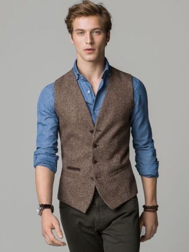 Men-039-s-Brown-Vest-Tweed-Vest-Formal-Business-Vest-Casual-Waistcoat Business Casual Vest, Casual Vest Outfits, Business Casual Outfits For Men, Brown Vest Men, Best Business Casual Outfits, Vest Outfits Men, Business Vest, Summer Business Casual Outfits, Mens Vest Fashion