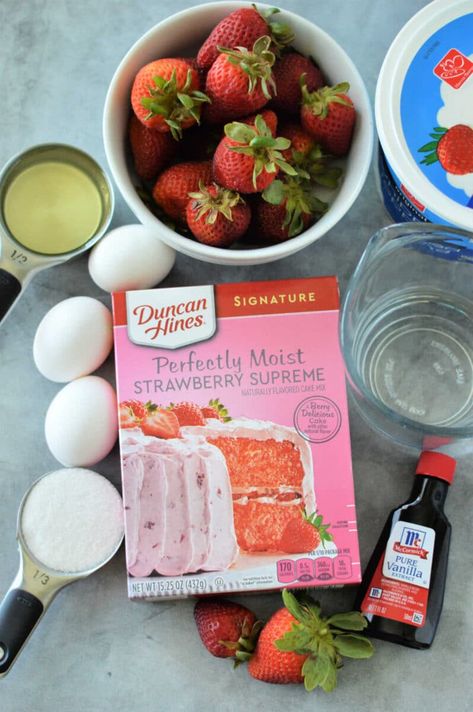 How to Make a Strawberry Box Cake Taste like a Bakery Cake · The Typical Mom Doctored Up Strawberry Box Cake, Strawberry Box Cake Mix Recipes Ideas, Strawberry Cake Recipe Box Easy, Strawberry Box Cake Mix Hacks, Box Cake Taste Like Bakery, Strawberry Box Cake, Healthy Strawberry Cake, Strawberry Cake Mix Recipes, Coconut Poke Cakes