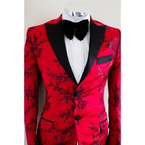 Elegant red and black tuxedo blazer for the man of style. The floral prints on the blazer adds an intricate touch to the tuxedo. This tuxedo will surely Red Prints, Blazer Wedding, Prom Blazers, Prom Suits For Men, Prom Tuxedo, Der Gentleman, Floral Print Jacket, Tuxedo Blazer, Prom Suits