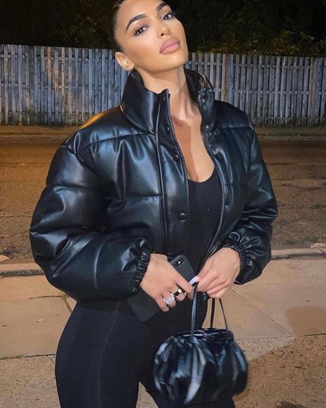 COLOURSUITS on Instagram: “RESTOCK 🔥 Leather Puffer Jacket Black €49,95 Tap to shop! www.coloursuits.nl ⚡️” Leather Puffer Jacket Outfit, Bubble Jacket Outfit, Jumpsuit Outfit Black, Sandra Shehab, Jumpsuit And Jacket, Black Jumpsuit Outfit, Puffer Outfit, Puffer Jacket Outfit, Girls Puffer Jacket