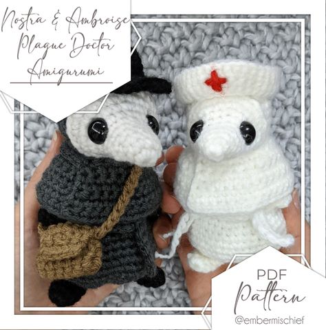 Plague Doctor Crochet, The Plague Doctor, Handmade Soft Toys, Crochet With Cotton Yarn, Crochet Birds, Crochet Design Pattern, Plague Doctor, Fun Crochet Projects, Halloween Crochet