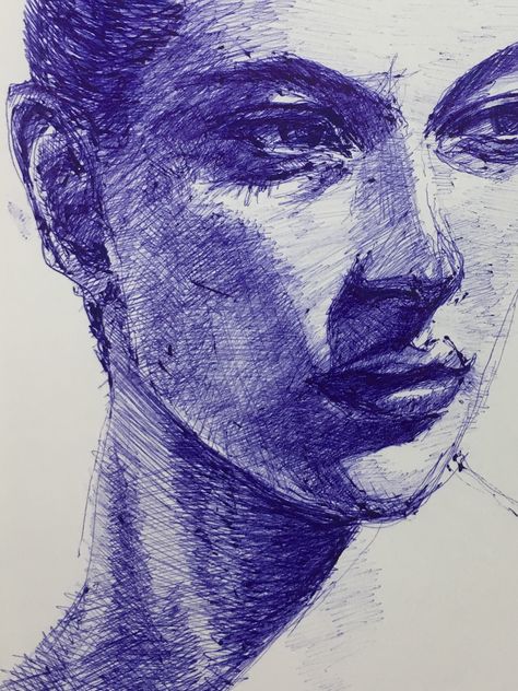 HM LIM Biro Pen Portrait, Biro Drawing Face, Black And Blue Pen Drawing, Pen Drawing Blue, Blue Pen Sketch Simple, Pen Drawing Face, Blue Pen Sketches, Blue Pen Drawing, Blue Sketches