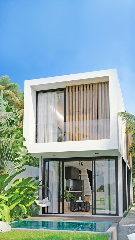 Tiny Beach House, Bali Style Home, Small Villa, Bali House, Outdoor Bathrooms, Inspire Me Home Decor, Beach House Design, Modern Tropical, Tiny House Plans