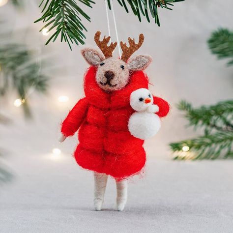 Felted Woodland Animals, Woodland Animal Christmas, Felted Christmas Decorations, Felted Reindeer, Needle Felted Reindeer, Needle Felting Christmas, Needle Felted Christmas Decorations, Felted Reindeer Diy, Felted Christmas Ornaments