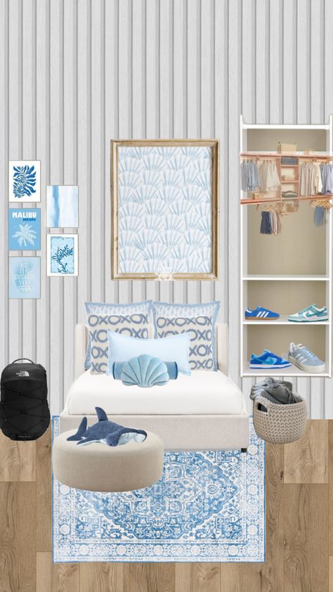 #coastal#blue#room#bedroom#room inspo#cutiee Blue Preppy Bedroom, Teen Bedroom Lights, Light Blue Bedroom Ideas, Blue Room Ideas, Blue Coastal Bedroom, Light Blue Bedroom, Preppy Bedroom, Coastal Room, Coastal Granddaughter