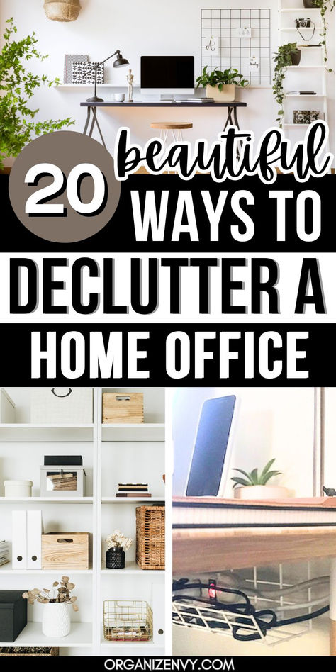 collage of photos showing home office spaces How To Organize Your Home Office, Large Desk Organization, How To Organize Home Office, Organize Desk At Home, Organize Home Office, Adulting Skills, Organizing Desk, Organize Desk, Office Decluttering