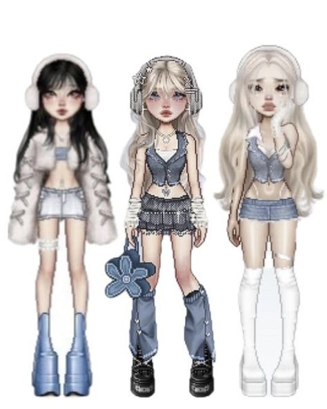 Kpop Idol Stage Outfits, Trio Outfit Ideas, Kpop Everskies, Trio Outfits, Everskies Outfits, Fashion Gal, Angel Outfit, Aesthetic Roblox Royale High Outfits, Preformance Outfits